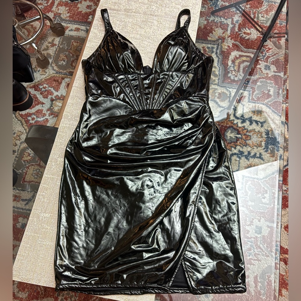 Fashion Nova Black Strapless Faux Leather Corset Dress - Picture 2 of 10